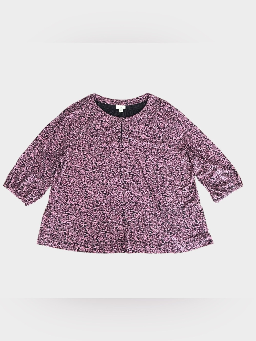 J.Jill 2X Pink & Navy Floral Top – Cotton Tencel Modal Stretch 3/4 Sleeve